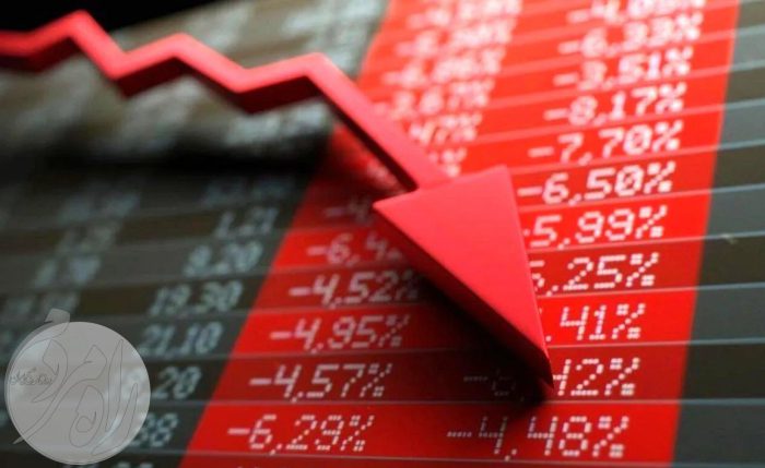 نمودار ریزش شاخص کل و تابلوی معاملات بورس تهران در آغاز هفته