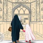 مادر و کودک در حال رفتن به مسجد، نمادی از تربیت فرزند با الگوهای دینی و اخلاقی سیره حضرت زهرا (س)